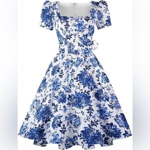 Square Neck Fit-and-Flare Dress
